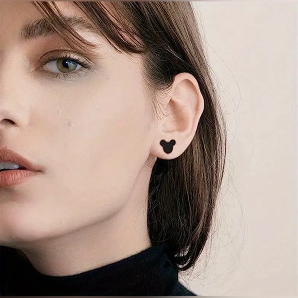 #503 | Black Stainless Steel  M I C K E Y  M O U S E  Button Stud Earrings